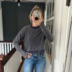 Free People Blue/Gray cropped sweatshirt